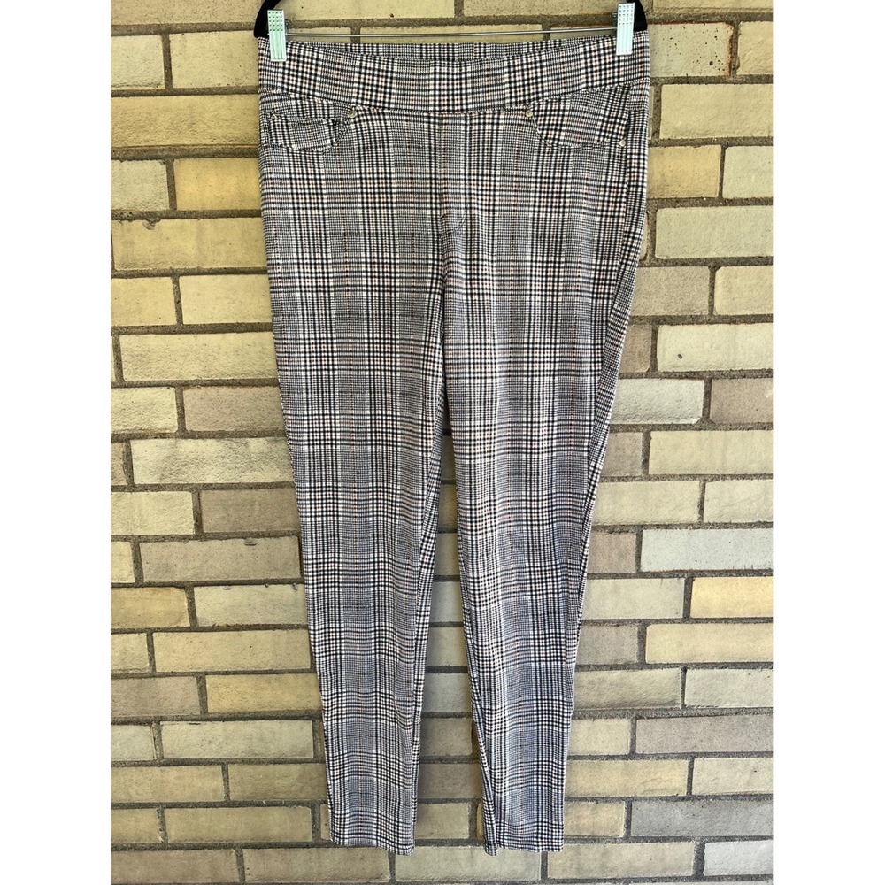 Seven7 Women Black White Brown Glen Check Plaid Pull On Leggings Pants Sz Large